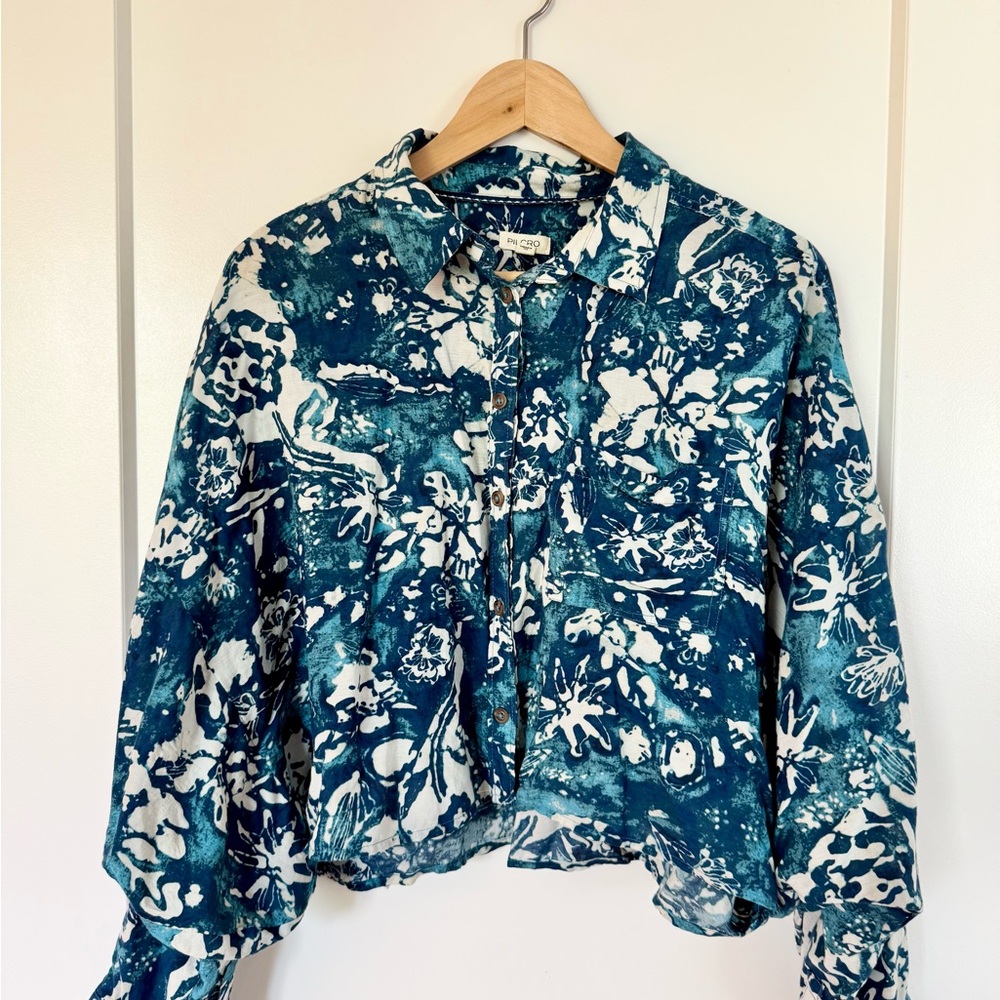 Anthropologie by Pilcro Button-Down Blouse – Blue Floral Print – Size M